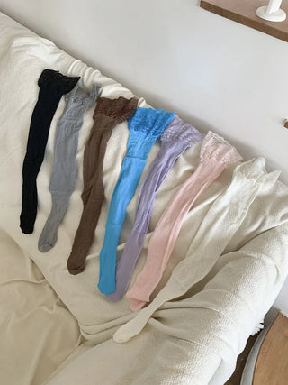 Lace Color-Point Mesh Summer Knee Socks
