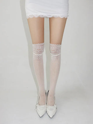 Lace Color-Point Mesh Summer Knee Socks
