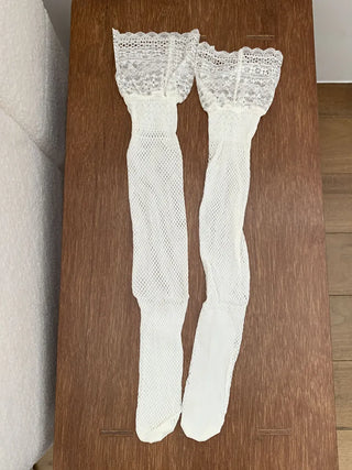 Lace Color-Point Mesh Summer Knee Socks