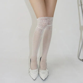 Lace Color-Point Mesh Summer Knee Socks