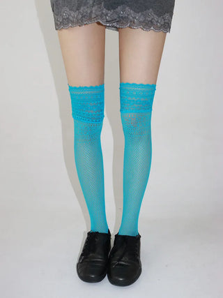Lace Color-Point Mesh Summer Knee Socks