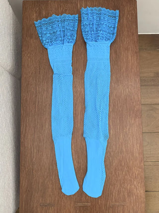 Lace Color-Point Mesh Summer Knee Socks