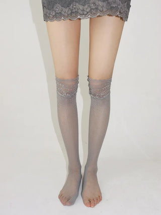Lace Color-Point Mesh Summer Knee Socks