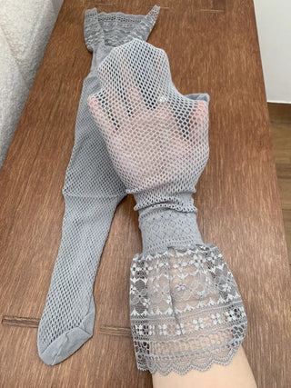 Lace Color-Point Mesh Summer Knee Socks