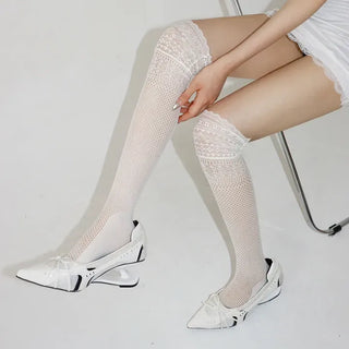 Lace Color-Point Mesh Summer Knee Socks