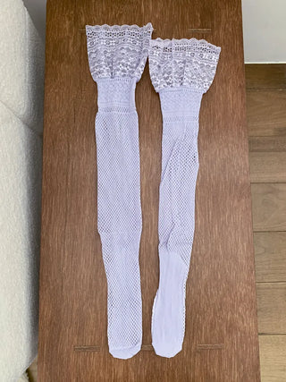 Lace Color-Point Mesh Summer Knee Socks