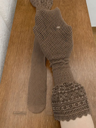 Lace Color-Point Mesh Summer Knee Socks