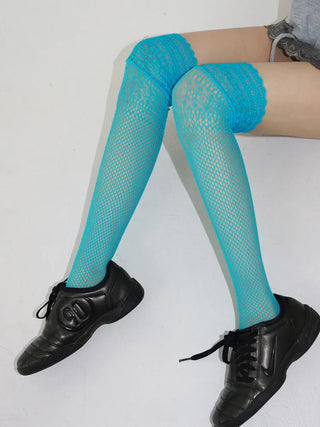 Lace Color-Point Mesh Summer Knee Socks