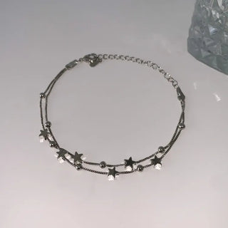 Volvol Stars Y2K Double-Strand Layered Bead Star Box Chain Bracelet
