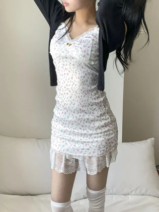 Tina Lace Flower Pattern Slip Sleeveless Bralette Long Sleeveless