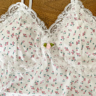 Tina Lace Flower Pattern Slip Sleeveless Bralette Long Sleeveless