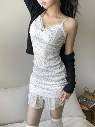 Tina Lace Flower Pattern Slip Sleeveless Bralette Long Sleeveless