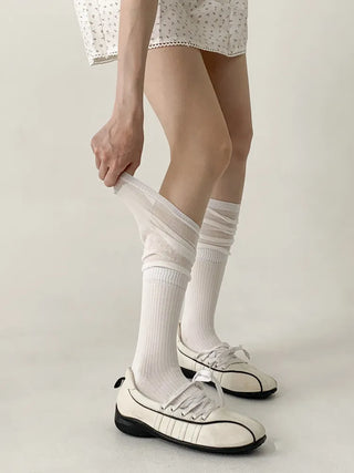 Pyo Layered See-through Loose Long Knee Socks