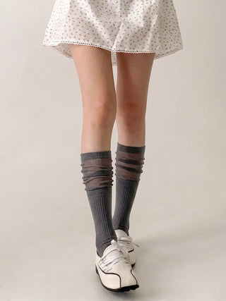 Pyo Layered See-through Loose Long Knee Socks
