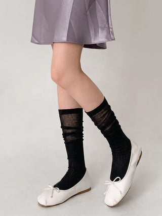 Pyo Layered See-through Loose Long Knee Socks