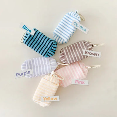 Mini Terry Striped Towel Coin Purse Cosmetic Keyring Pouch