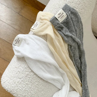 Basic See-through Cotton Shirred Knee Warmer Long Socks