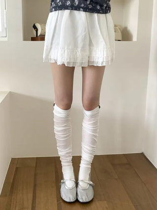 Basic See-through Cotton Shirred Knee Warmer Long Socks