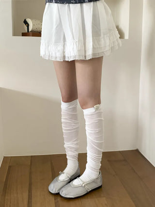Basic See-through Cotton Shirred Knee Warmer Long Socks