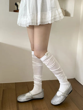 Basic See-through Cotton Shirred Knee Warmer Long Socks