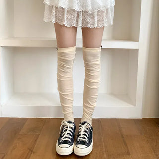 Basic See-through Cotton Shirred Knee Warmer Long Socks