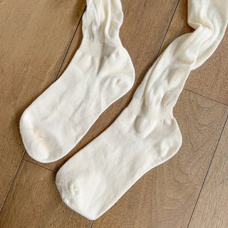 Basic See-through Cotton Shirred Knee Warmer Long Socks
