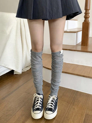 Basic See-through Cotton Shirred Knee Warmer Long Socks