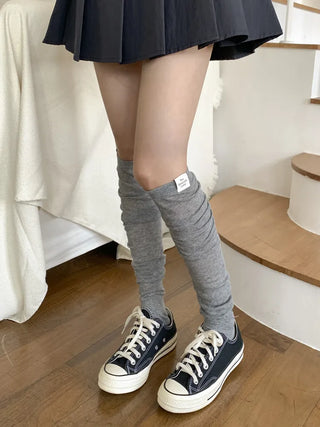 Basic See-through Cotton Shirred Knee Warmer Long Socks