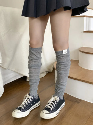 Basic See-through Cotton Shirred Knee Warmer Long Socks