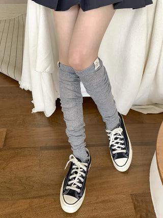 Basic See-through Cotton Shirred Knee Warmer Long Socks