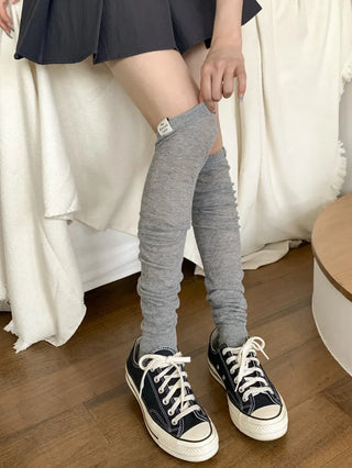 Basic See-through Cotton Shirred Knee Warmer Long Socks