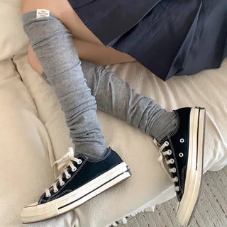 Basic See-through Cotton Shirred Knee Warmer Long Socks