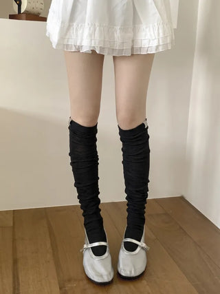 Basic See-through Cotton Shirred Knee Warmer Long Socks