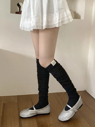 Basic See-through Cotton Shirred Knee Warmer Long Socks