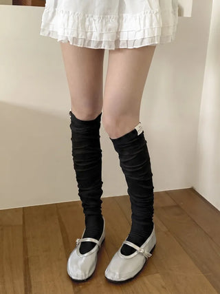 Basic See-through Cotton Shirred Knee Warmer Long Socks