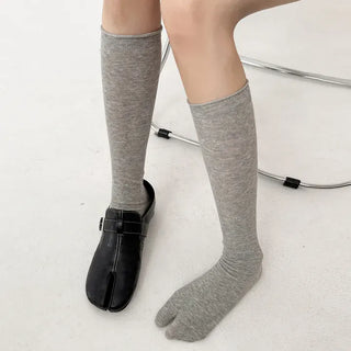 Rolling Basic Cotton Knee Socks Tabi Flip-flop Toe Socks