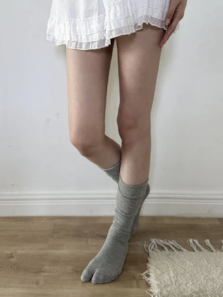 Rolling Basic Cotton Knee Socks Tabi Flip-flop Toe Socks