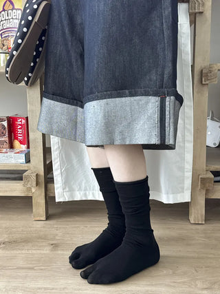 Rolling Basic Cotton Knee Socks Tabi Flip-flop Toe Socks