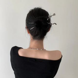 Winding Metal Silver Hair Updo Pin