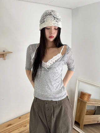 Rose Lace Flower See-through Knit Punched Bandana Beanie Hat