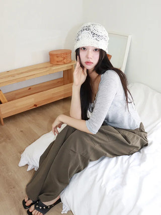Rose Lace Flower See-through Knit Punched Bandana Beanie Hat