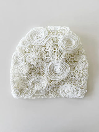 Rose Lace Flower See-through Knit Punched Bandana Beanie Hat