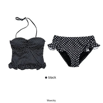 Dot and Frill Halter Top Sleeveless Bikini Two-Piece Set Swimwear