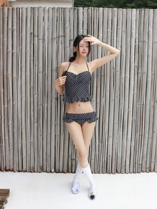 Dot and Frill Halter Top Sleeveless Bikini Two-Piece Set Swimwear
