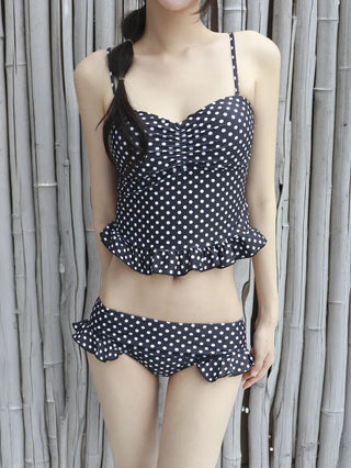 Dot and Frill Halter Top Sleeveless Bikini Two-Piece Set Swimwear