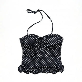 Dot and Frill Halter Top Sleeveless Bikini Two-Piece Set Swimwear