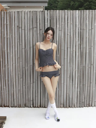 Dot and Frill Halter Top Sleeveless Bikini Two-Piece Set Swimwear