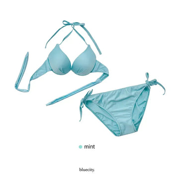 Minty Blue Ribbon Cover-up Skirt Piece Set Bikini Swimwear