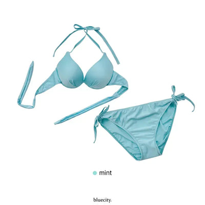 Minty Blue Ribbon Cover-up Skirt Piece Set Bikini Swimwear