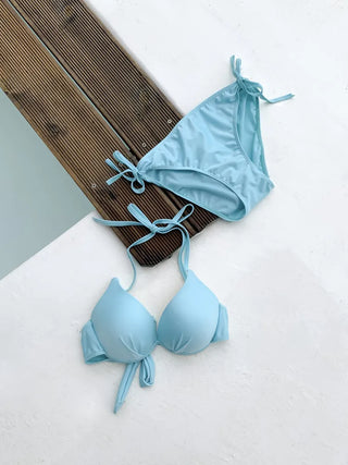 Minty Blue Ribbon Cover-up Skirt Piece Set Bikini Swimwear